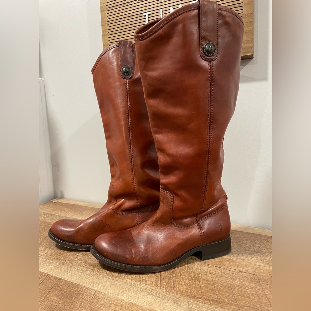Frye Melissa Button Leather Tall Riding Boot. Size 6. Redwood